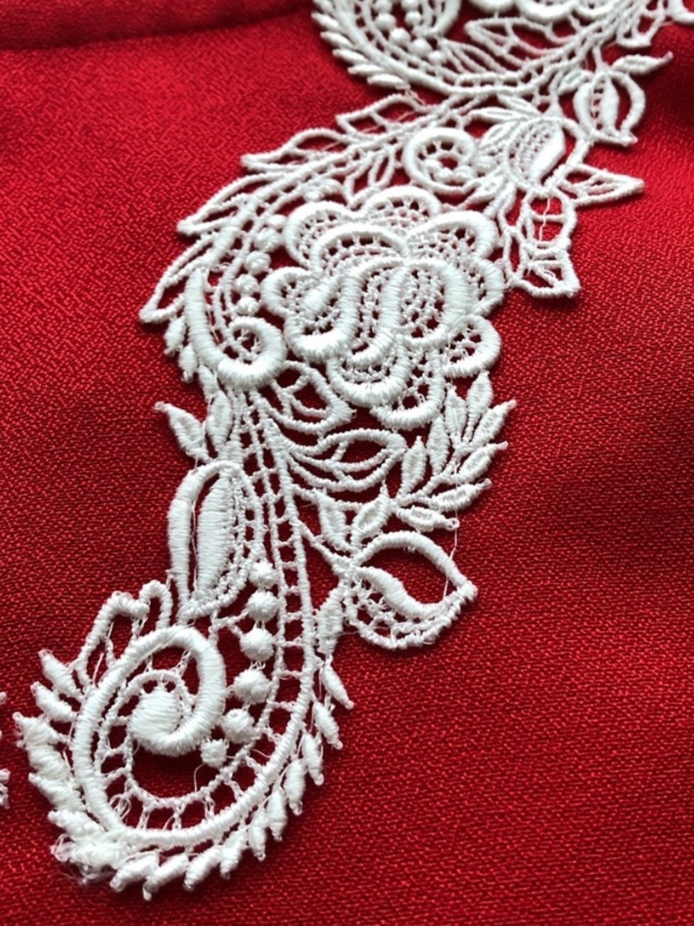 Handmade Red Maxi Dress Lace Appliqué Long Sleeve XXS–XS - Picture 6 of 16